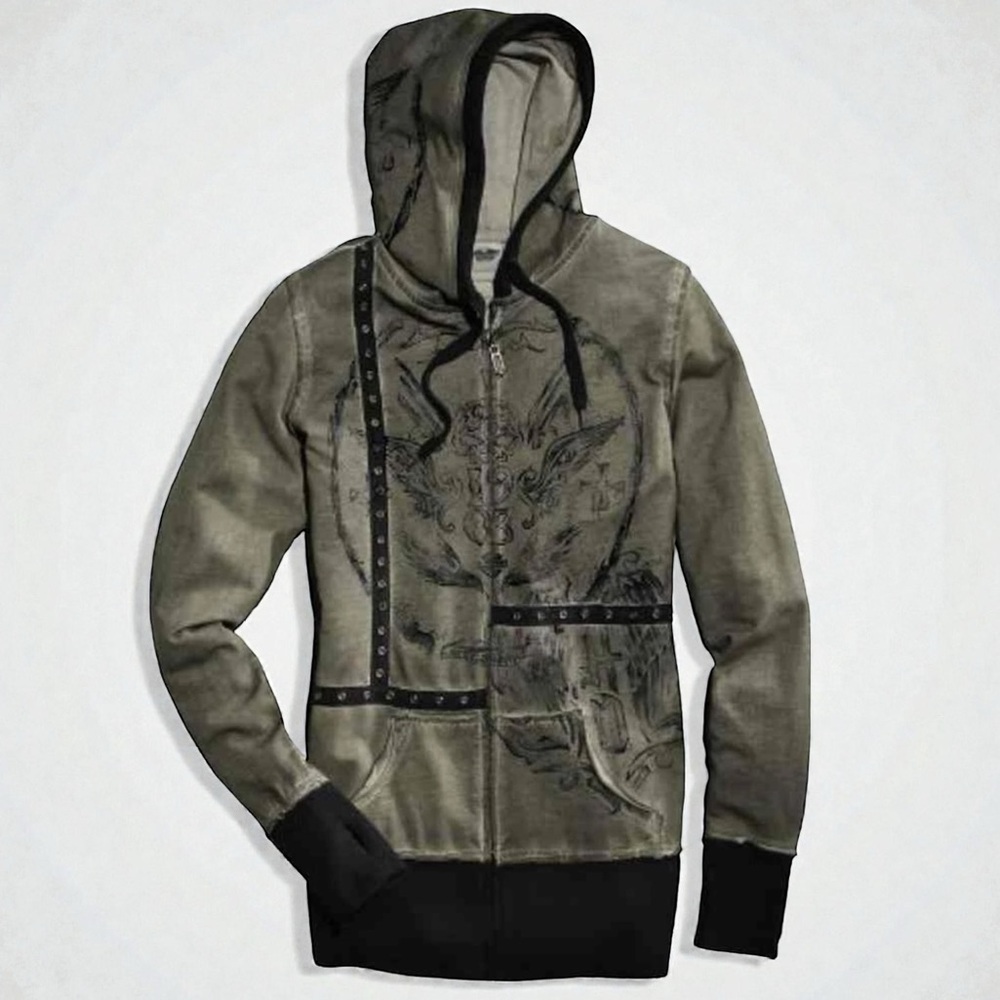 Rare Harley-Davidson Vintage Y2K Burn Out Affliction Zip-up Hoodie